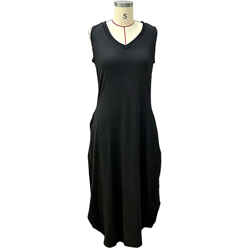 Casual sleeveless V-neck long dress