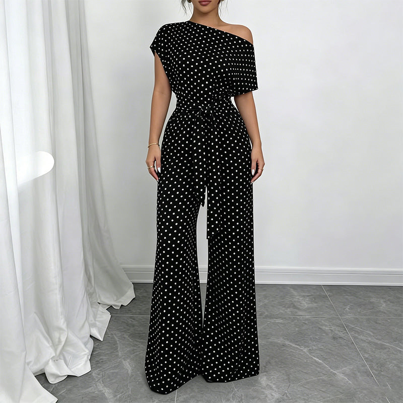 Asymmetrical off-shoulder wide-leg jumpsuit