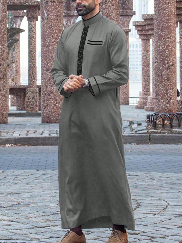 Men's long-sleeve embroidered mandarin-collar robe