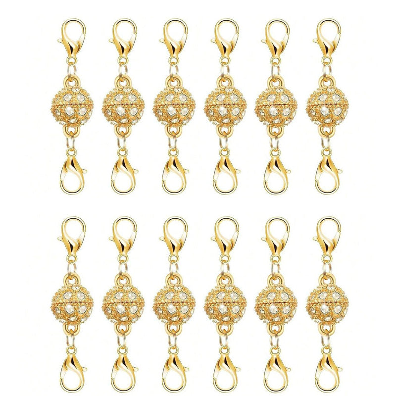 Magnetic diamond-encrusted ball jewelry clasp set