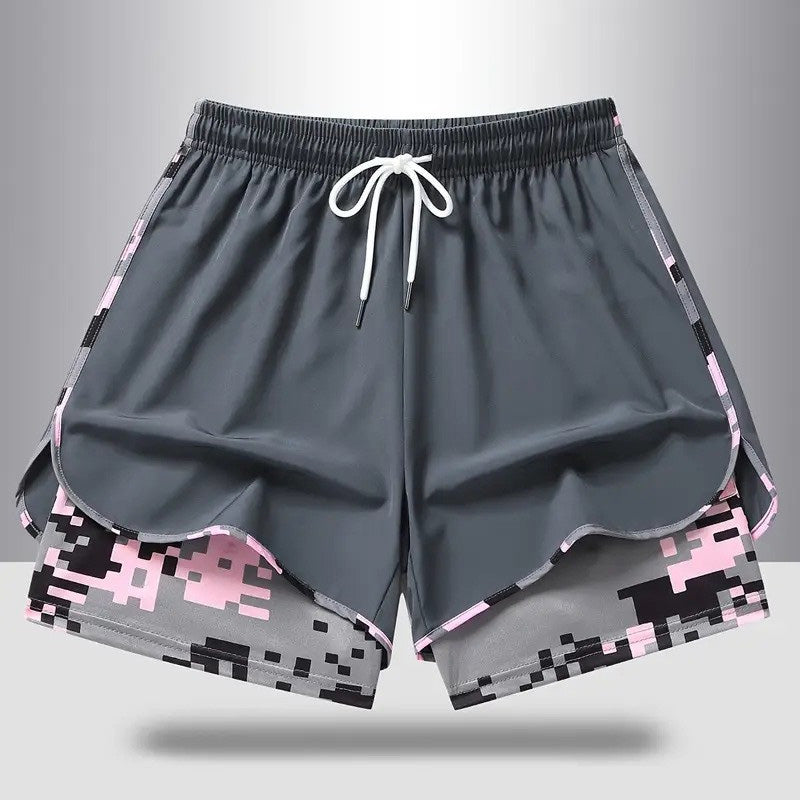 Double-layered camouflage lining running shorts