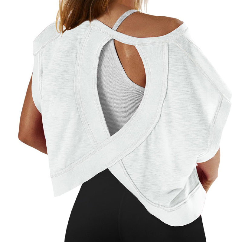 Loose-fitting backless crossover sports T-shirt