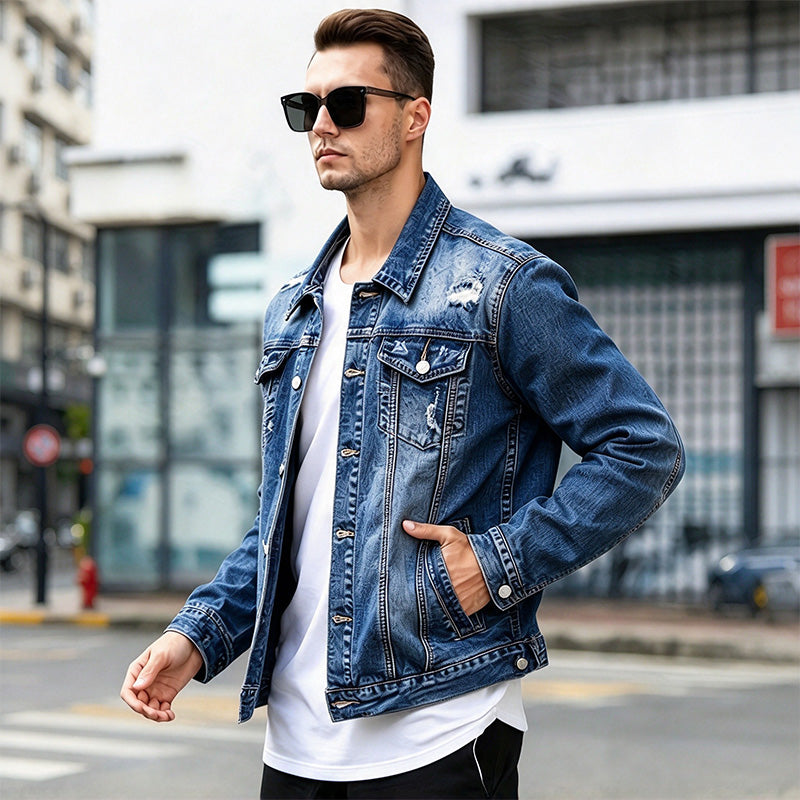 Men's ripped denim jacket