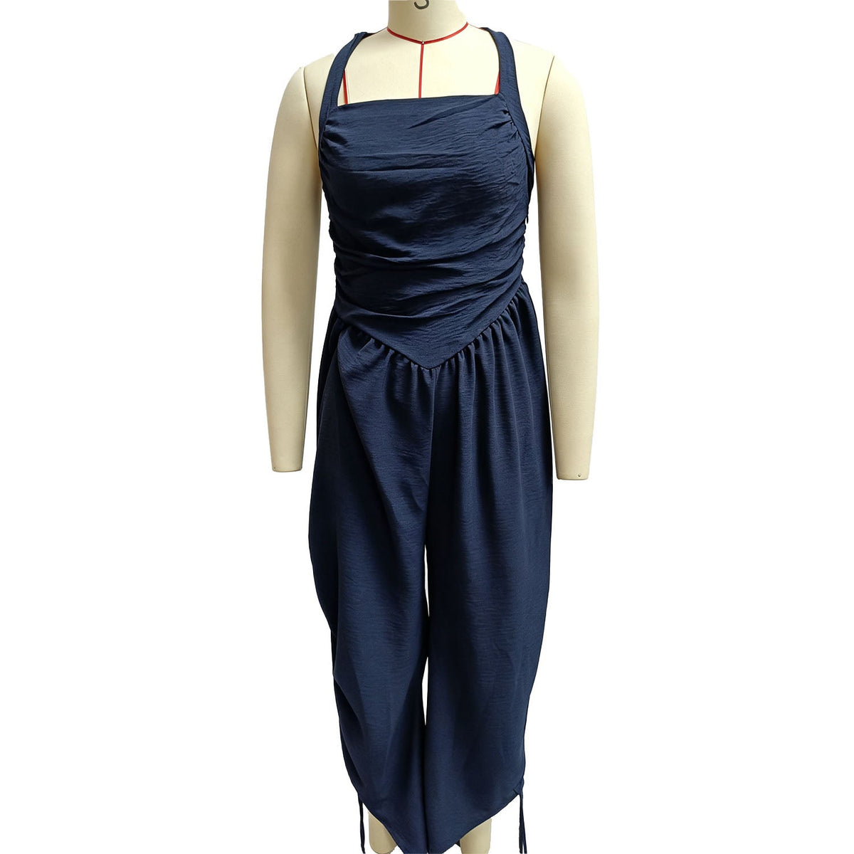 Square-neck back-tie loose harem jumpsuit