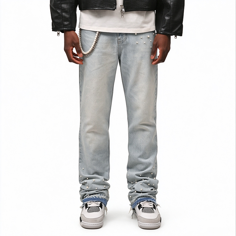 Men's Pearl Embellished Straight-Leg Denim Jeans