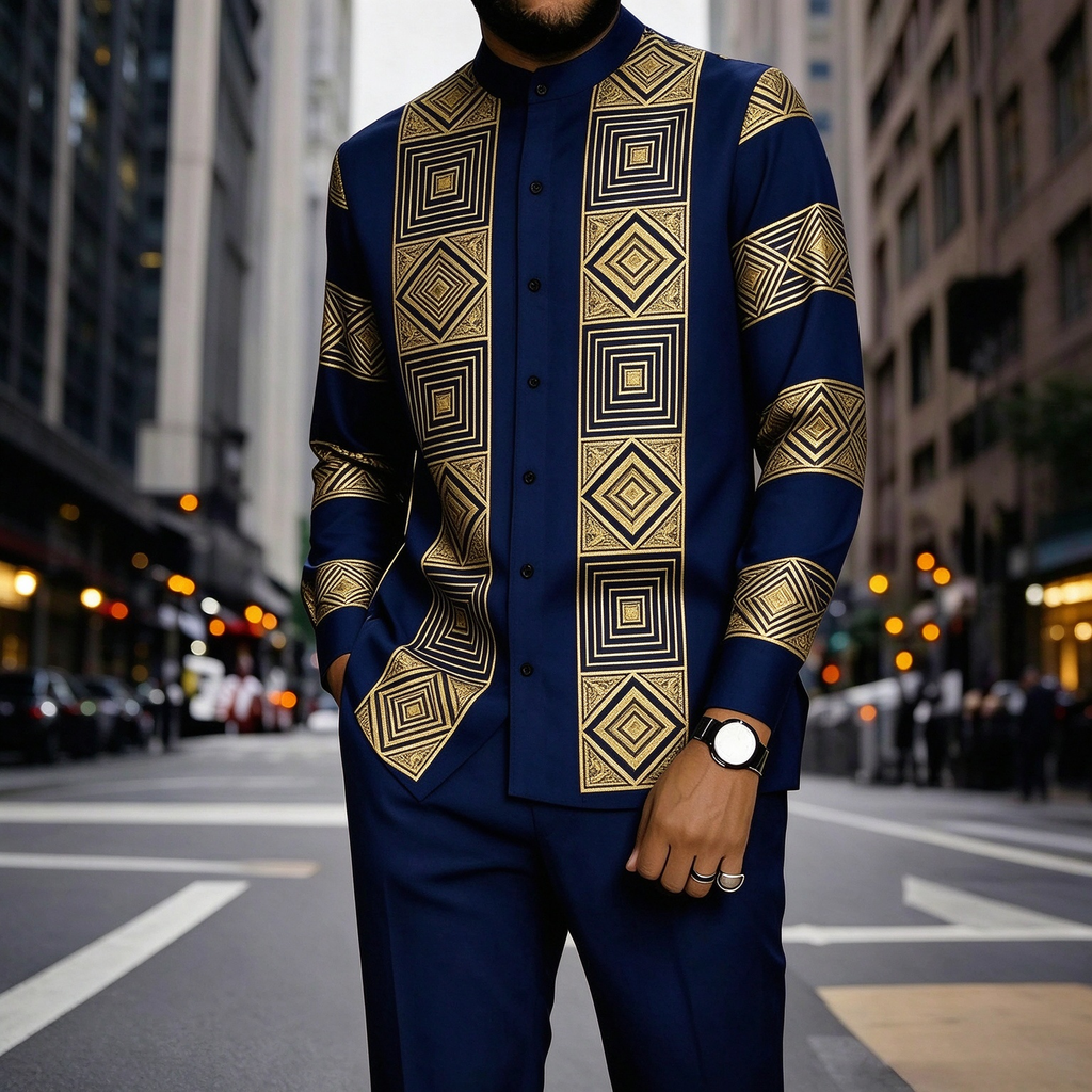 Trendy Men Printed Shirt And Trouser Outfit Set