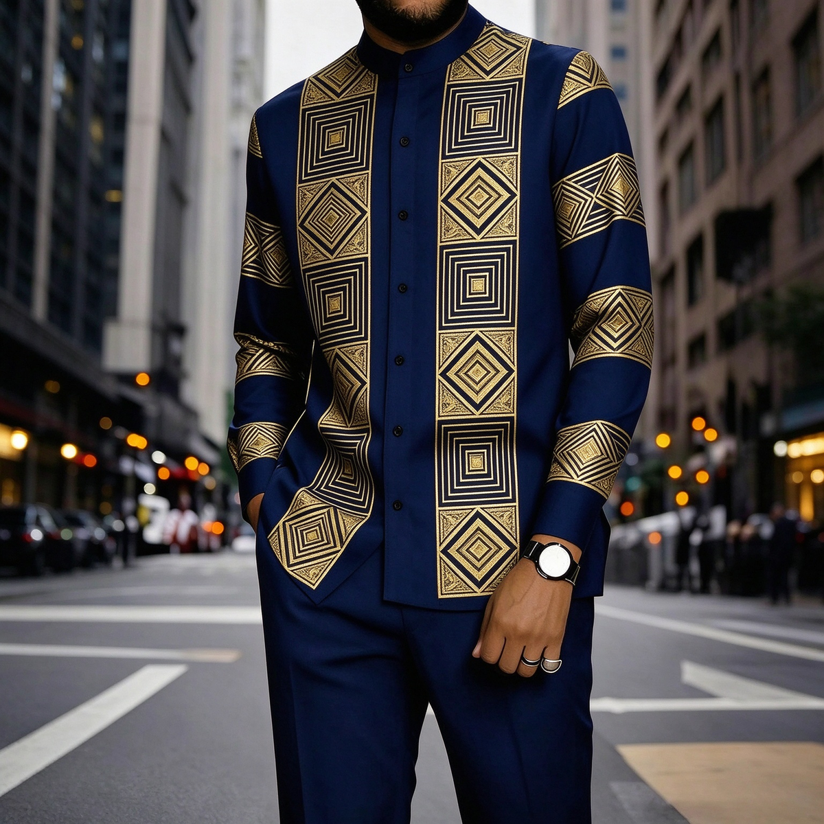 Trendy Men Printed Shirt And Trouser Outfit Set