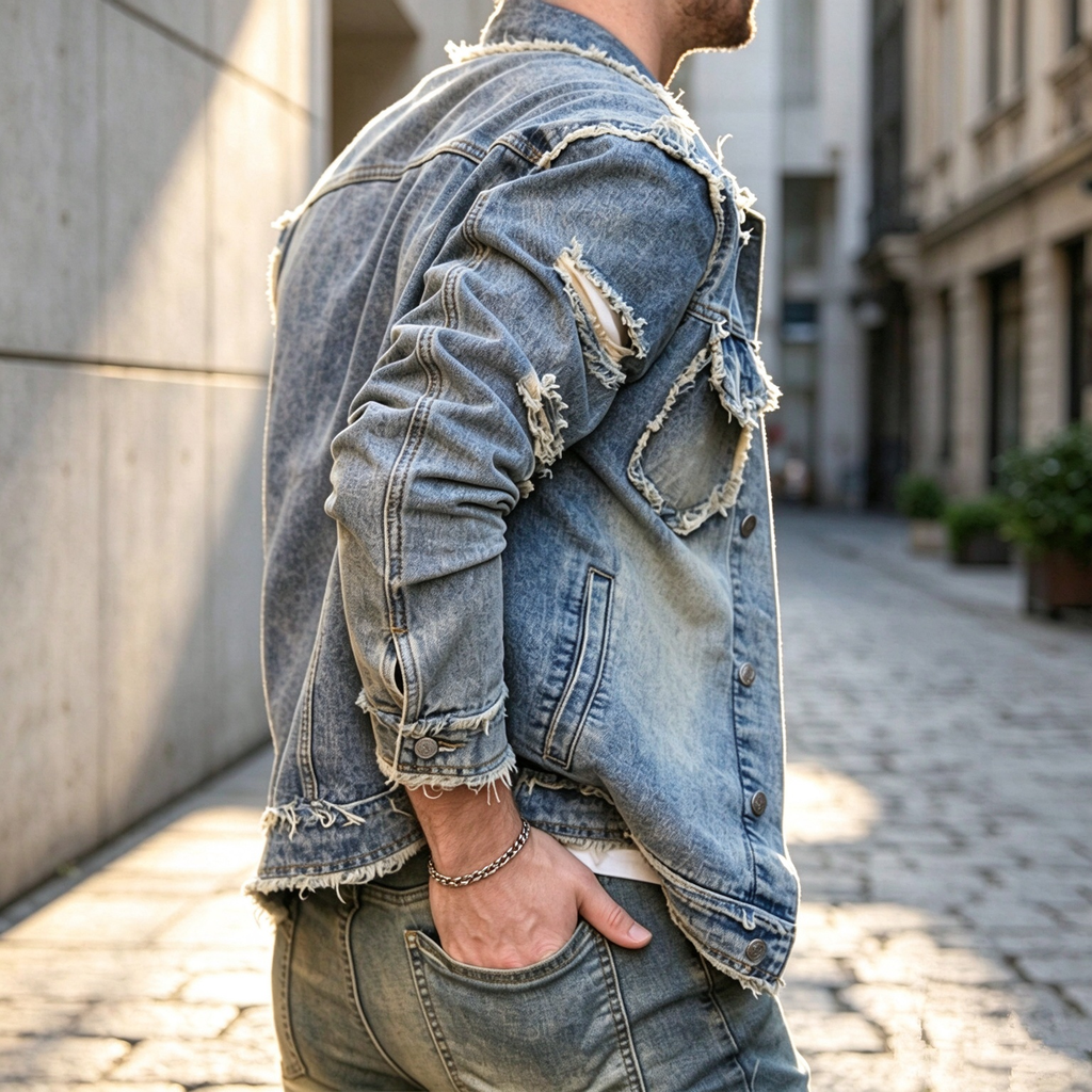 Raw Edge Ripped Denim Button Jacket
