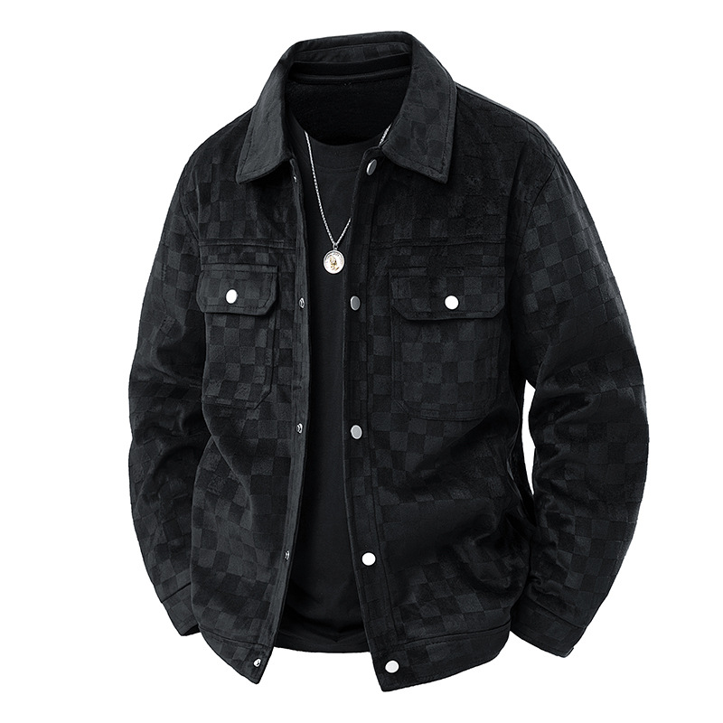 Men’s Collared Checkerboard Suede Jacket