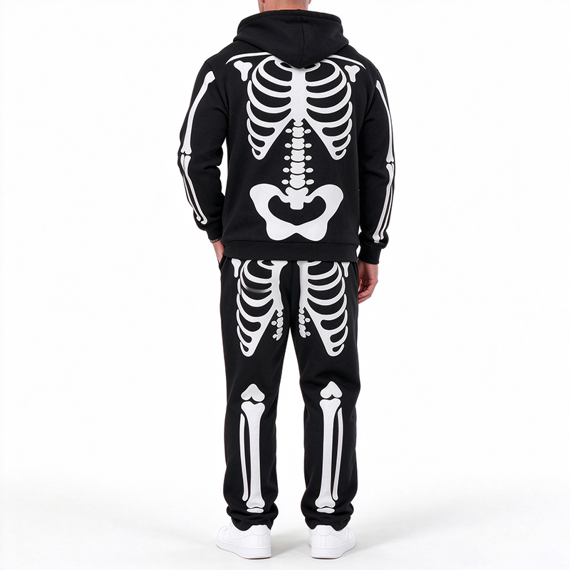 Skeleton Print Hoodie Tracksuit