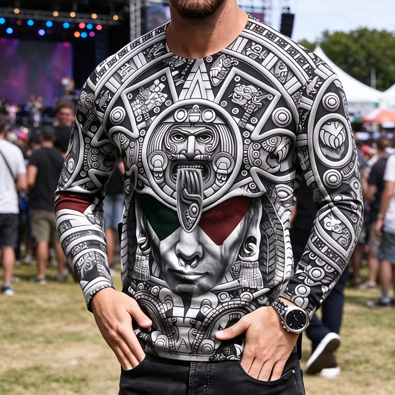 Men’s Ancient Tribal Full Print Long Sleeve Crew Neck T-Shirt