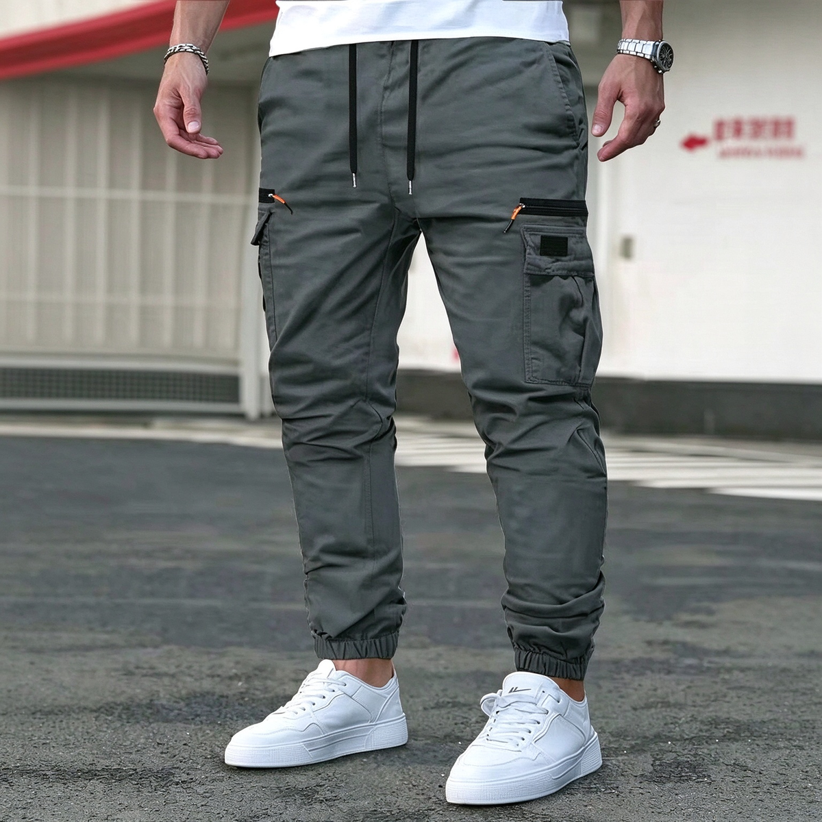 Men Multi Pocket Drawstring Cargo Joggers