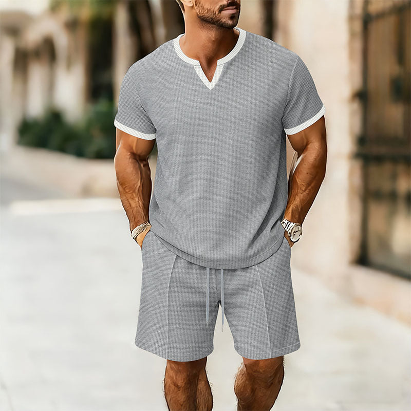 Men's V-Neck Casual T-Shirt & Shorts Set