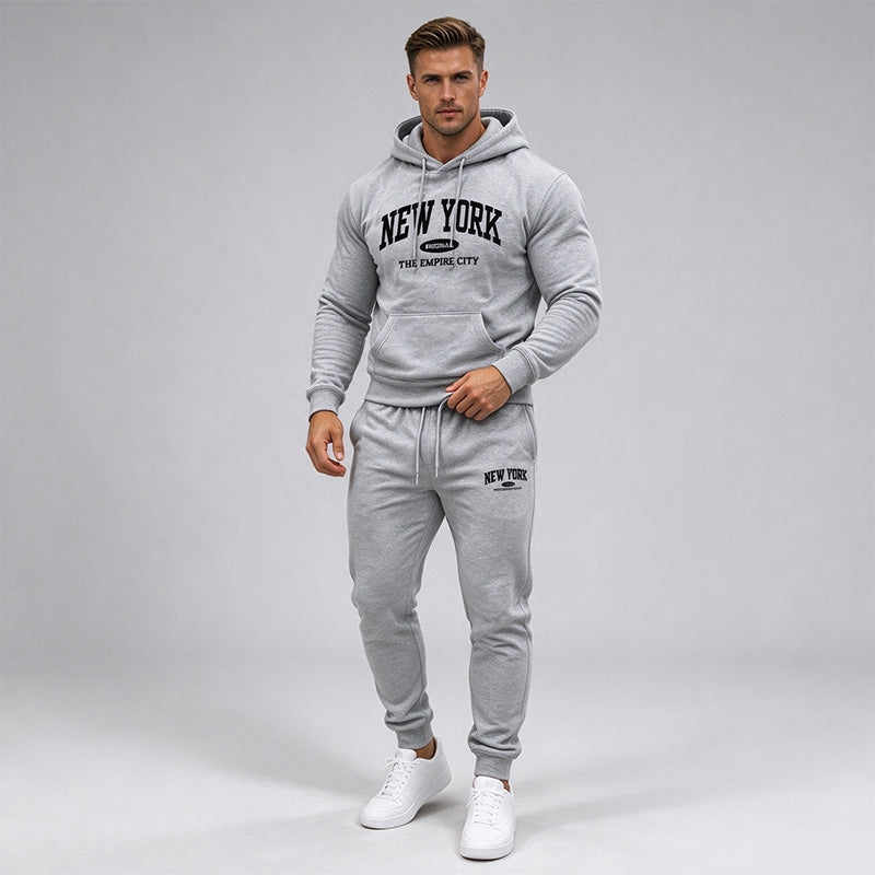 Men's New York Letter Print Hoodie and Jogger Set