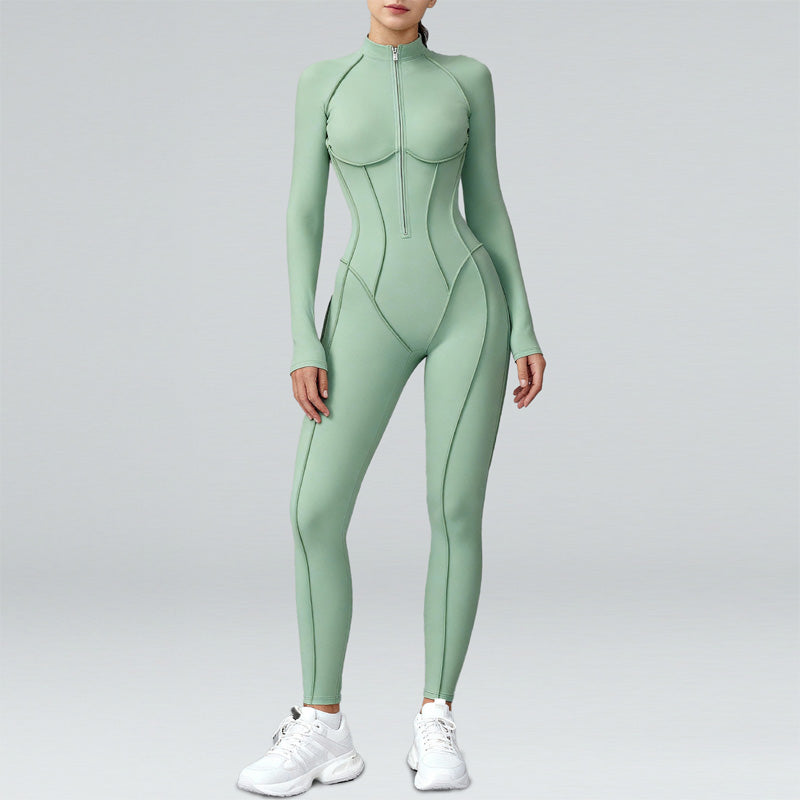 High-Neck Zippered Long-Sleeved Bodysuit
