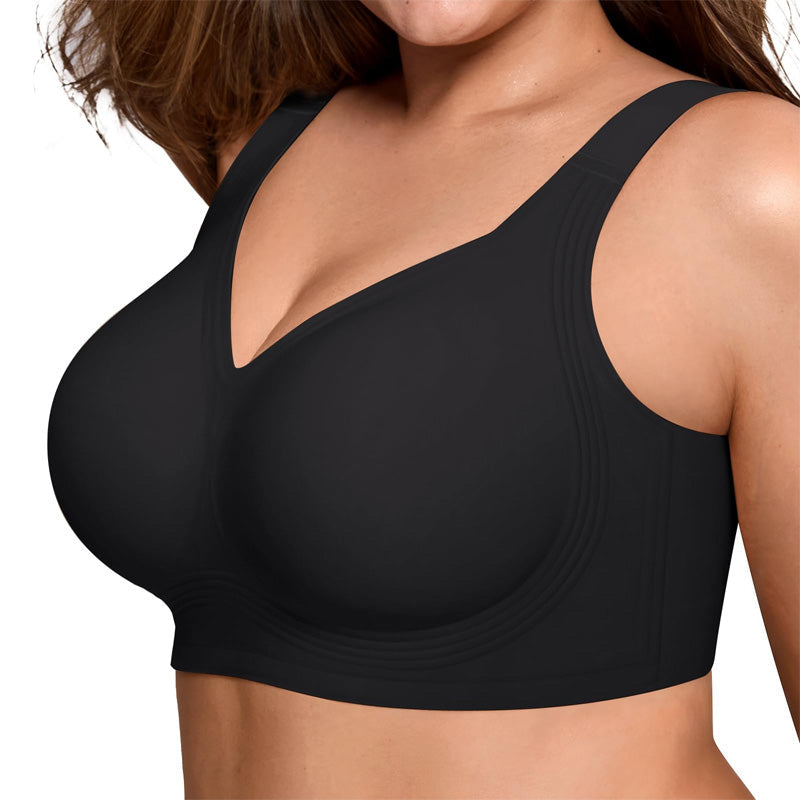 High-support, wide-strap, wire-free bra