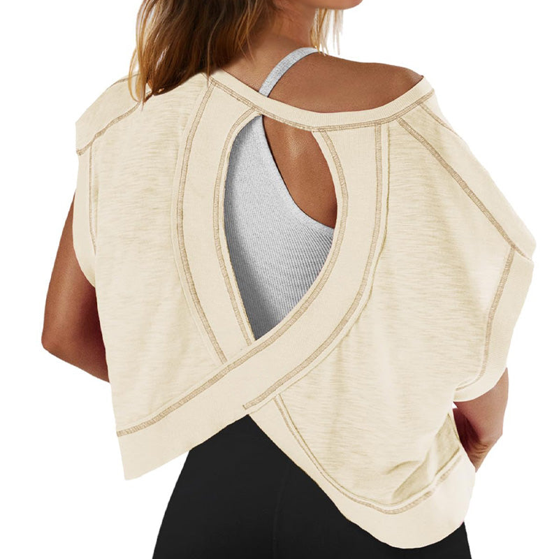 Loose-fitting backless crossover sports T-shirt