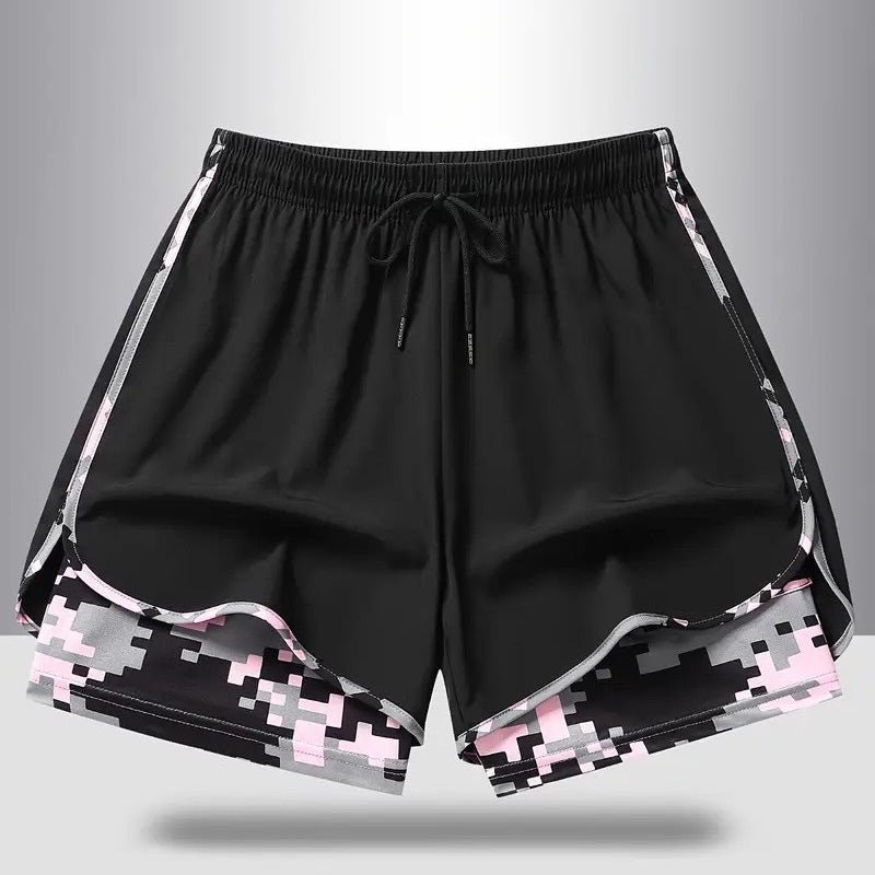 Double-layered camouflage lining running shorts