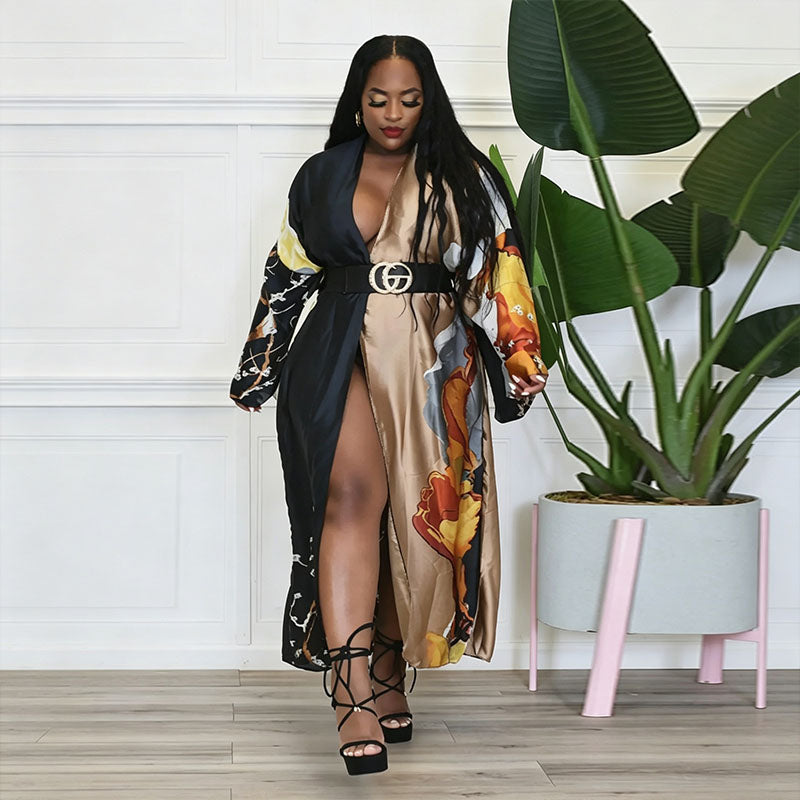 Art-print satin cardigan