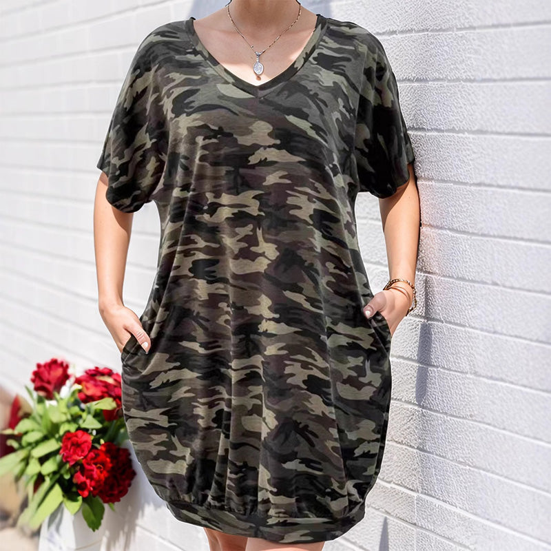 Casual loose camouflage print T-shirt dress