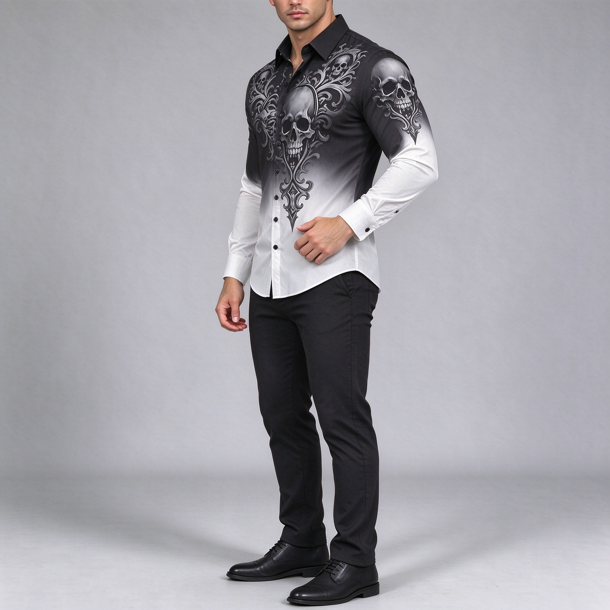 Black and white gradient skull print shirt