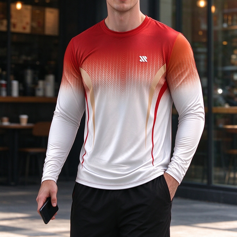Men's Gradient Geometric Long Sleeve T-Shirt