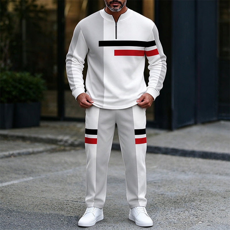 Men's Color Block Striped Tracksuit Set