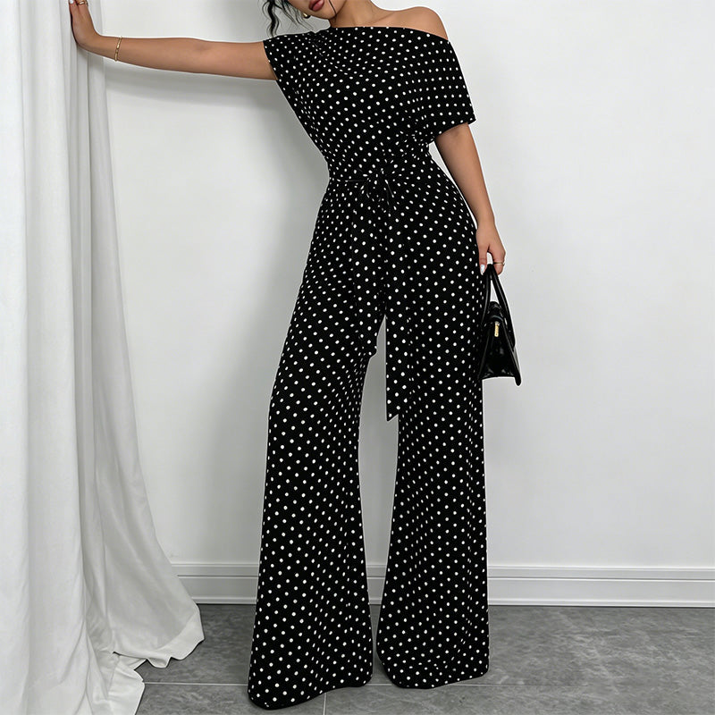 Asymmetrical off-shoulder wide-leg jumpsuit