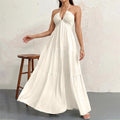 Backless halter-neck layered flowing long dress