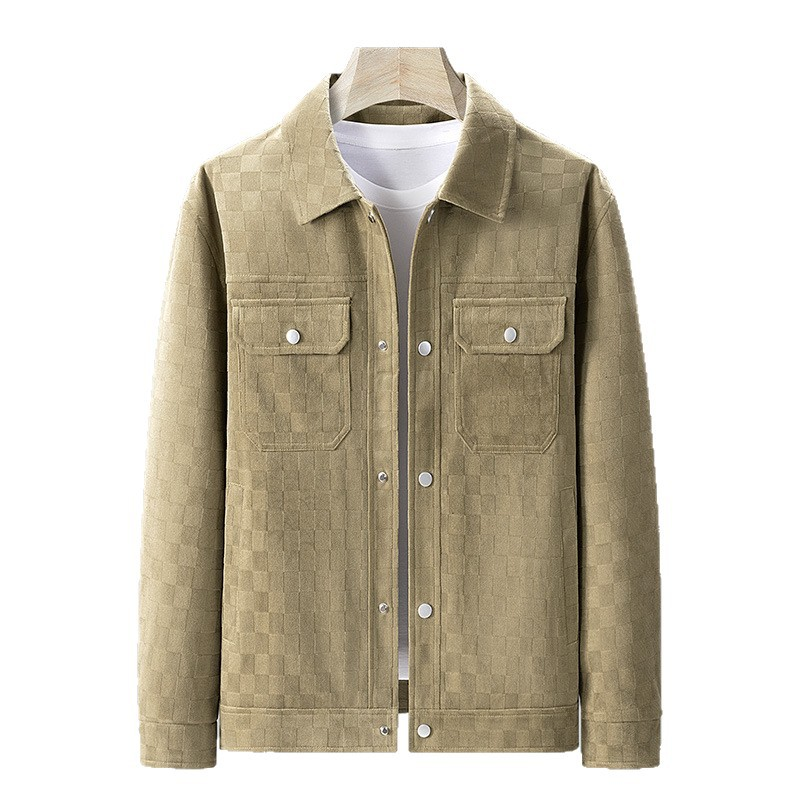 Men’s Collared Checkerboard Suede Jacket
