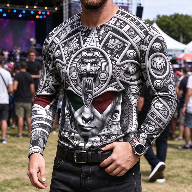 Men’s Ancient Tribal Full Print Long Sleeve Crew Neck T-Shirt