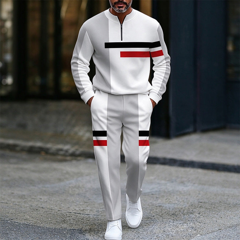 Men's Color Block Striped Tracksuit Set