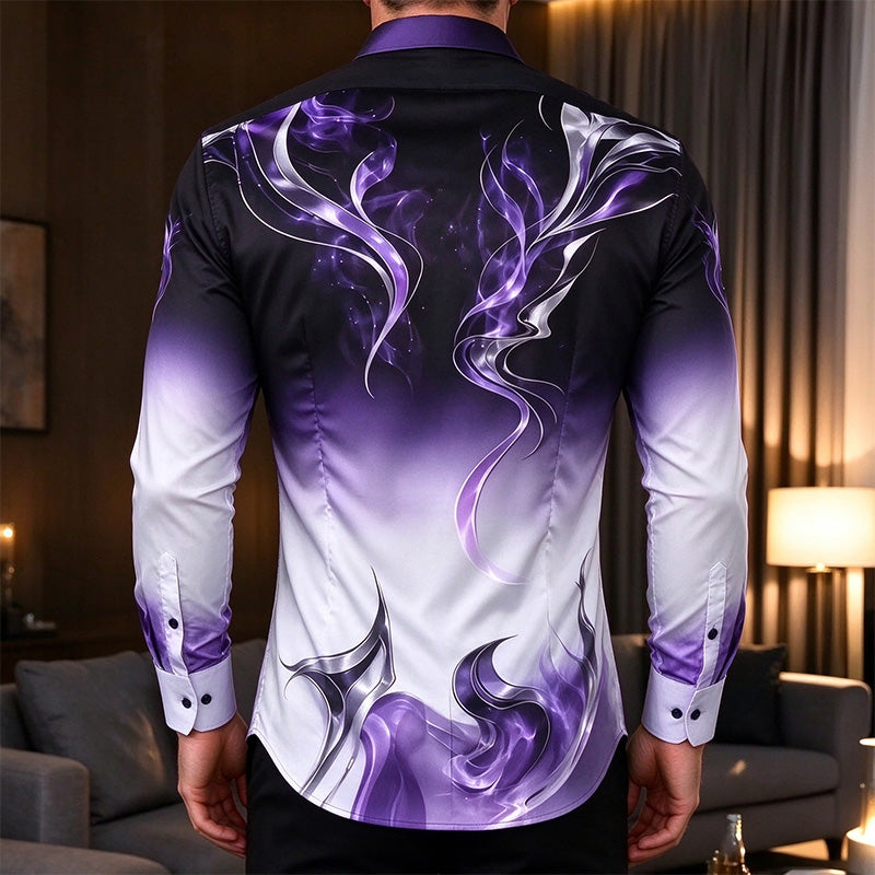 Men's Flame Print Long Sleeve Dress Shirt