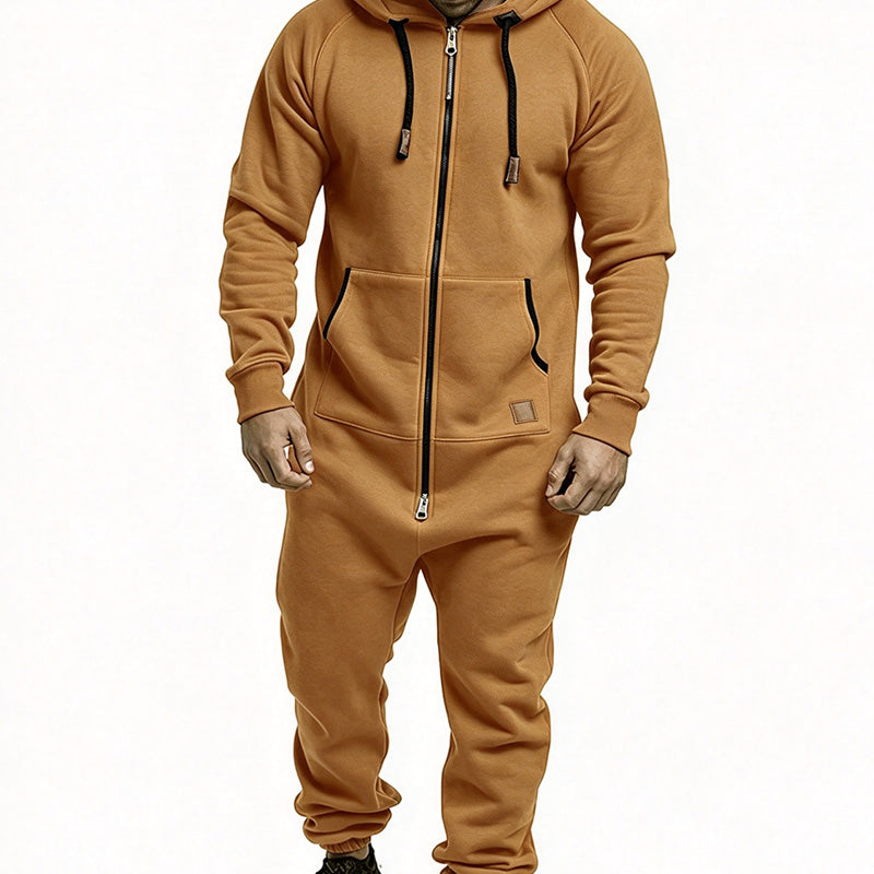 Men's hooded fleece jumpsuit