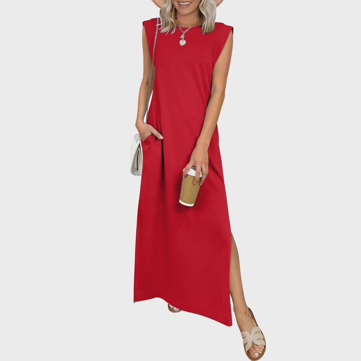 Casual Crew  Neck Sleeveless Maxi Dress