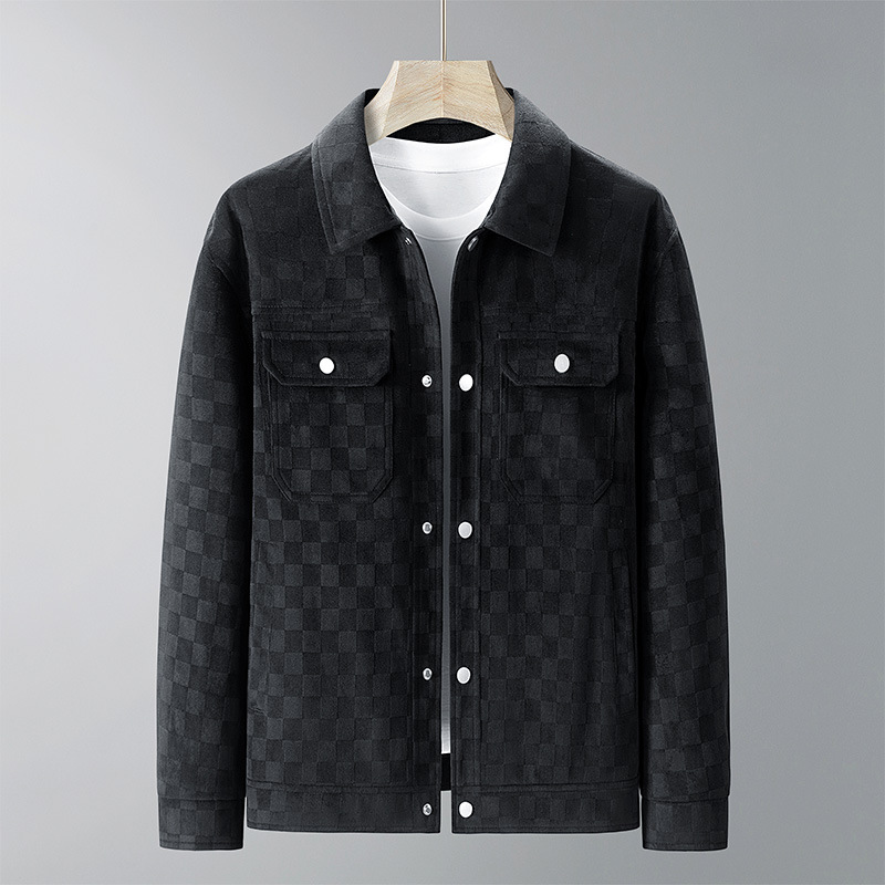 Men’s Collared Checkerboard Suede Jacket