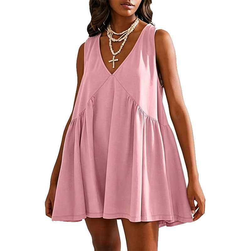 V-Neck Loose-Fit Sleeveless Dress