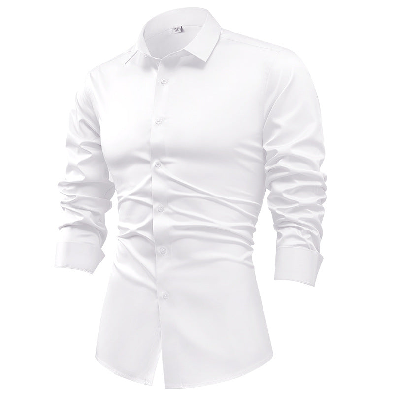 Men's silk satin long-sleeved dress shirt, business casual button-down shirt