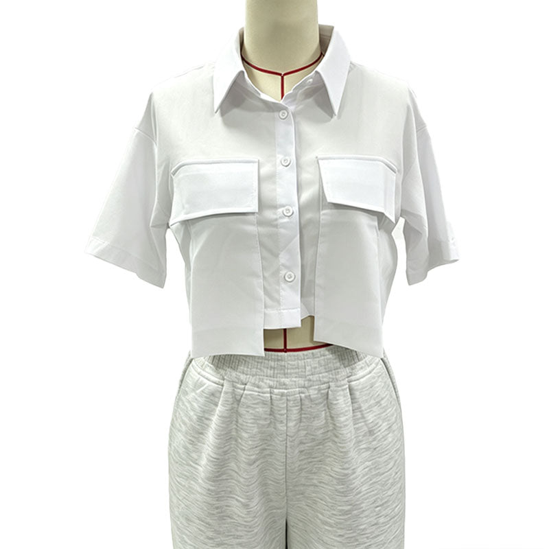 Collared short-sleeve cropped shirt