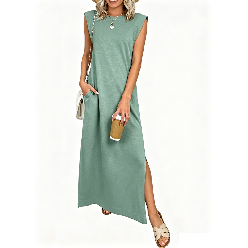 Casual Crew  Neck Sleeveless Maxi Dress
