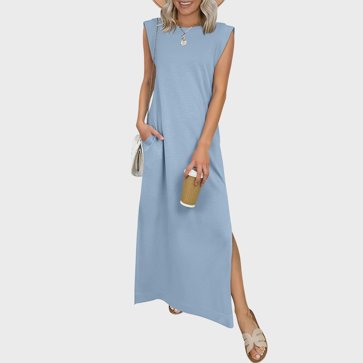 Casual Crew  Neck Sleeveless Maxi Dress
