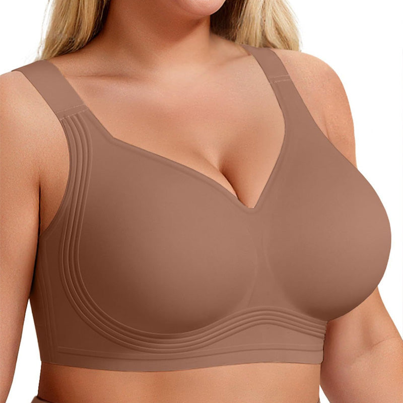 High-support, wide-strap, wire-free bra