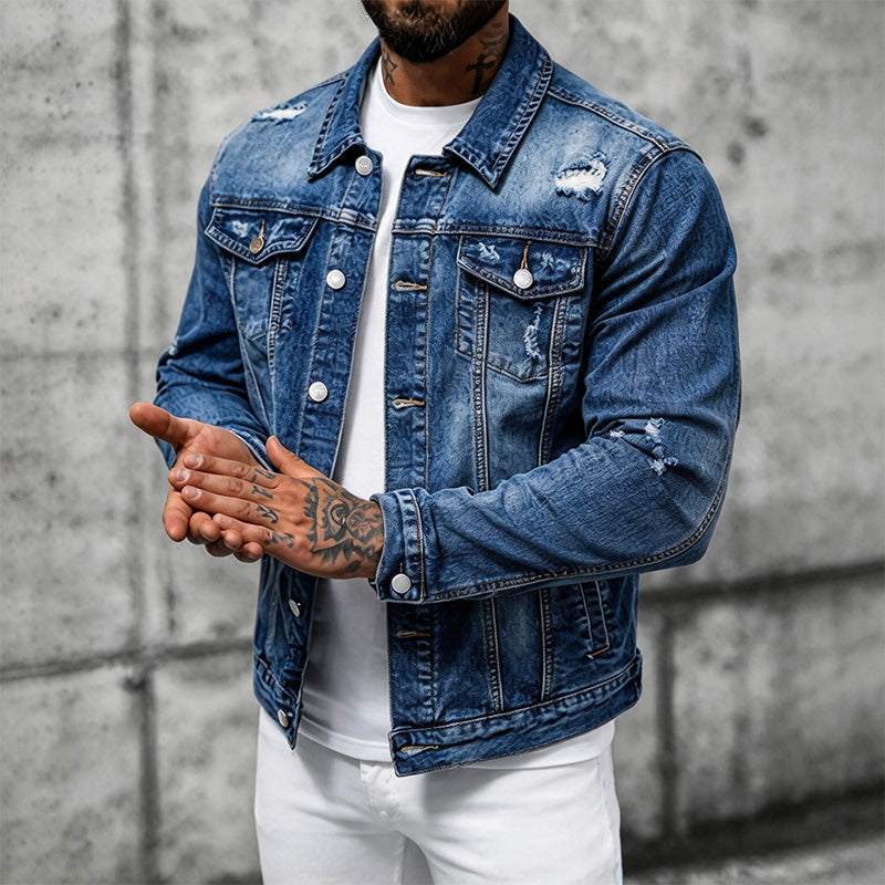 Men's ripped denim jacket