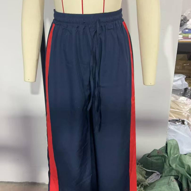 High-waisted leopard print side stripe wide-leg pants