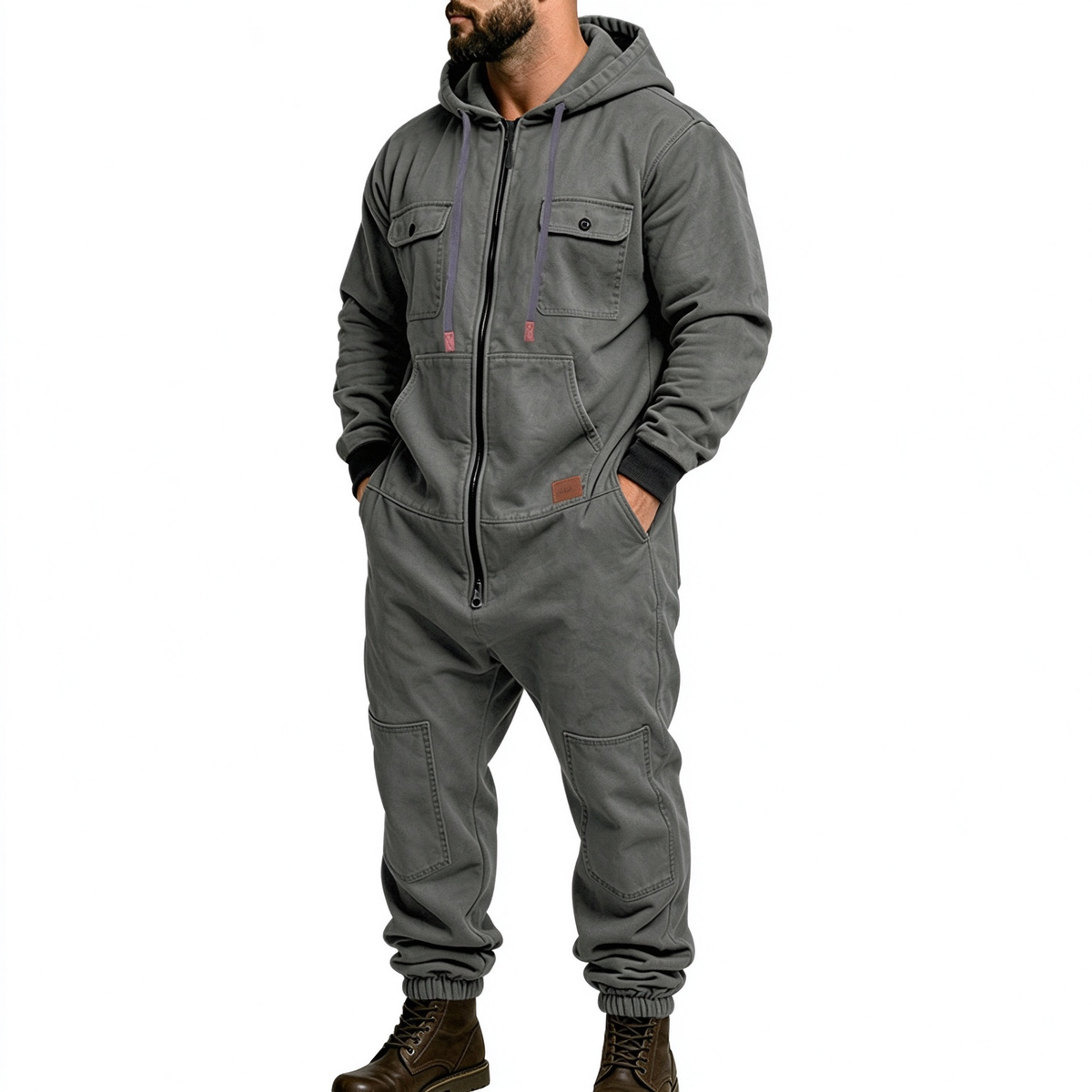 Fully zippered multi-pocket hip-hop jumpsuit