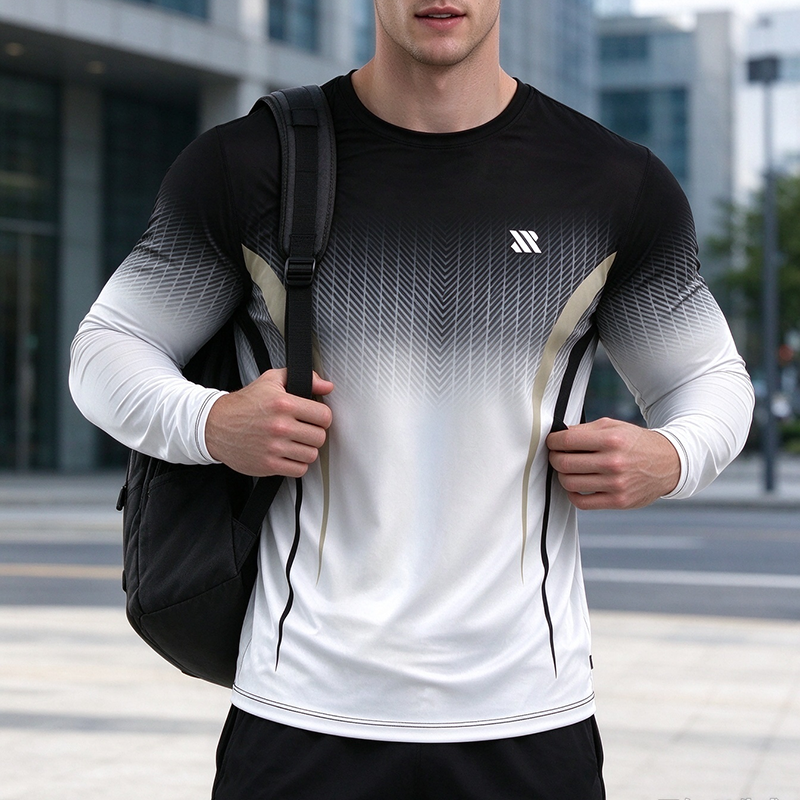 Men's Gradient Geometric Long Sleeve T-Shirt