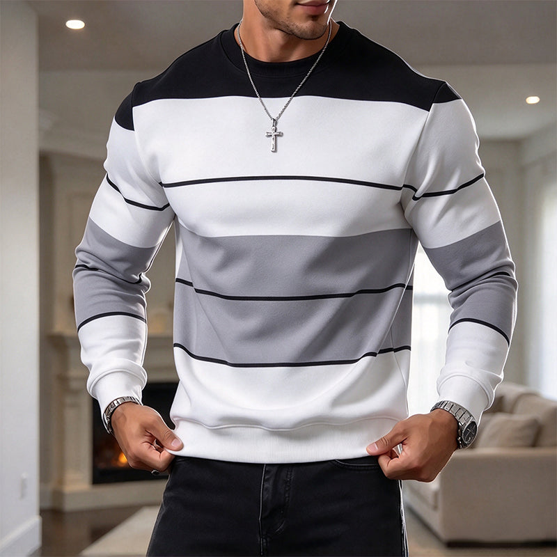 Men's striped crew neck long-sleeved sweatshirt