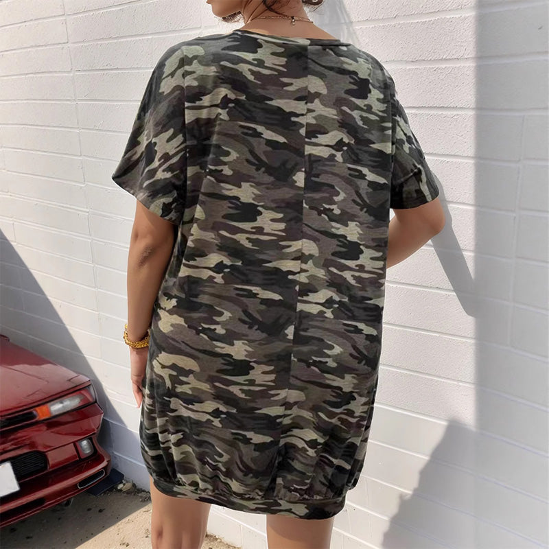 Casual loose camouflage print T-shirt dress