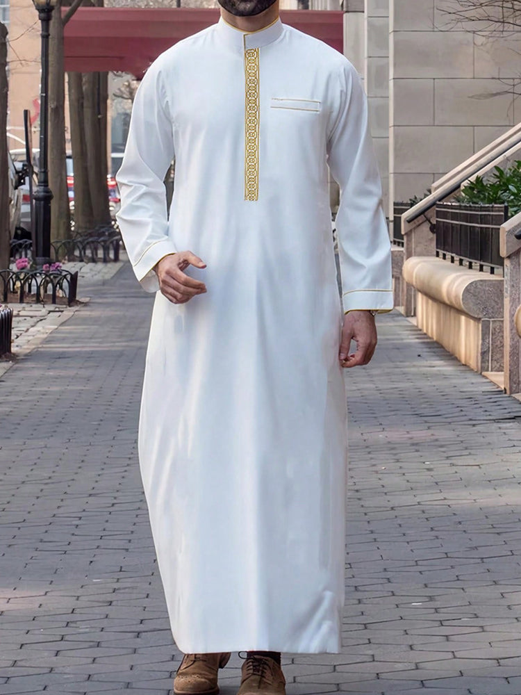 Men's long-sleeve embroidered mandarin-collar robe