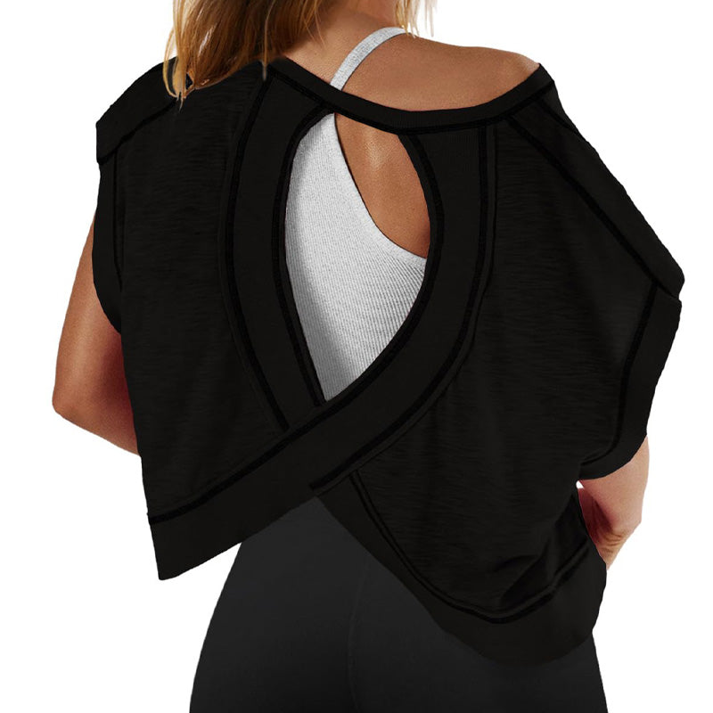 Loose-fitting backless crossover sports T-shirt